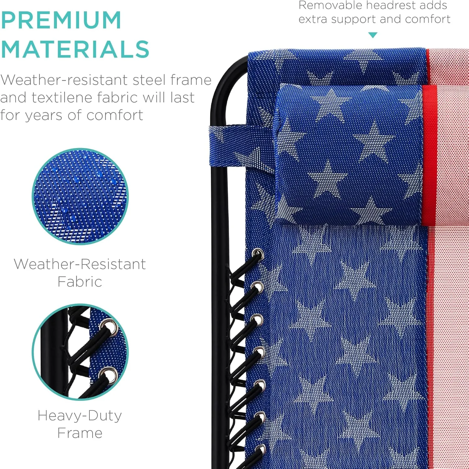 Best Choice Products Set of 2 Adjustable Steel Mesh Zero Gravity Lounge Chair Recliners w/Pillows and Cup Holder Trays - American Flag