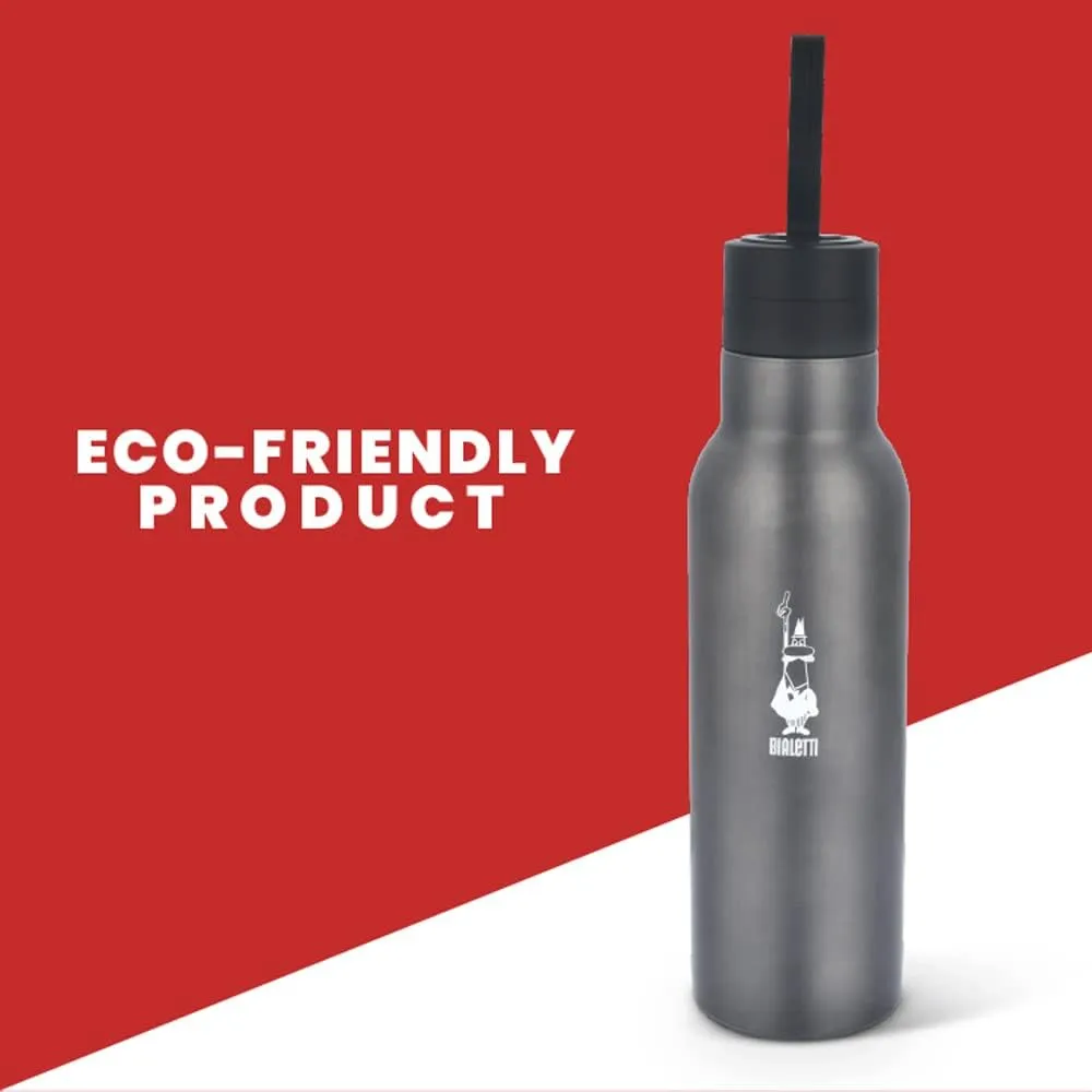 Bialetti - Stainless-steel Water Bottle 25oz: Double-Layered Vacuum Insulated, Keeps Drink Cold for 24 Hours and Hot for 12 Hours, Dark Grey
