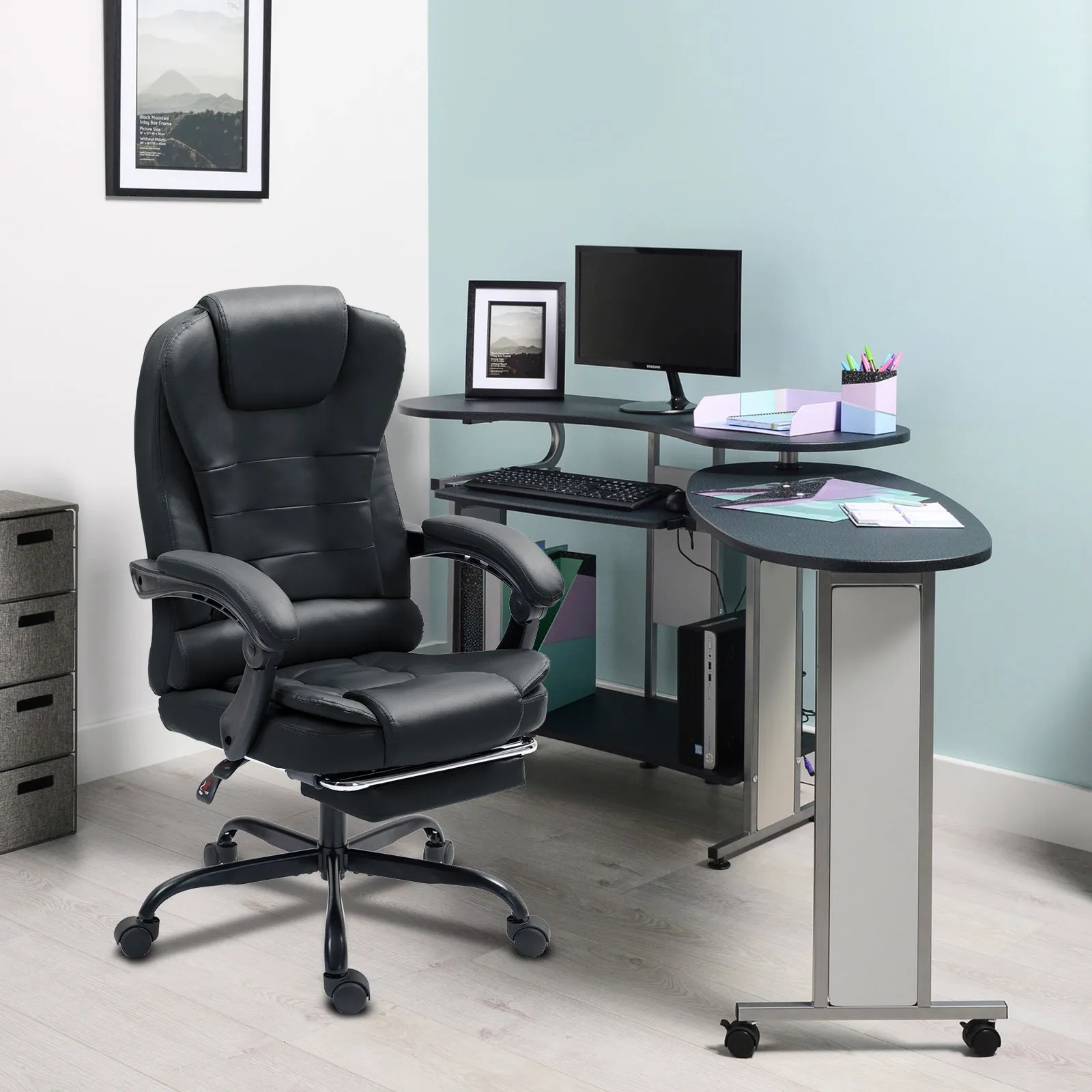 Big and Tall Executive Office Chair with Footrest, Ergonomic Reclining Swivel Computer Chair, High Back Home Office Chair with Lumbar Support, Height Adjustable, Padded Armrests, Rolling