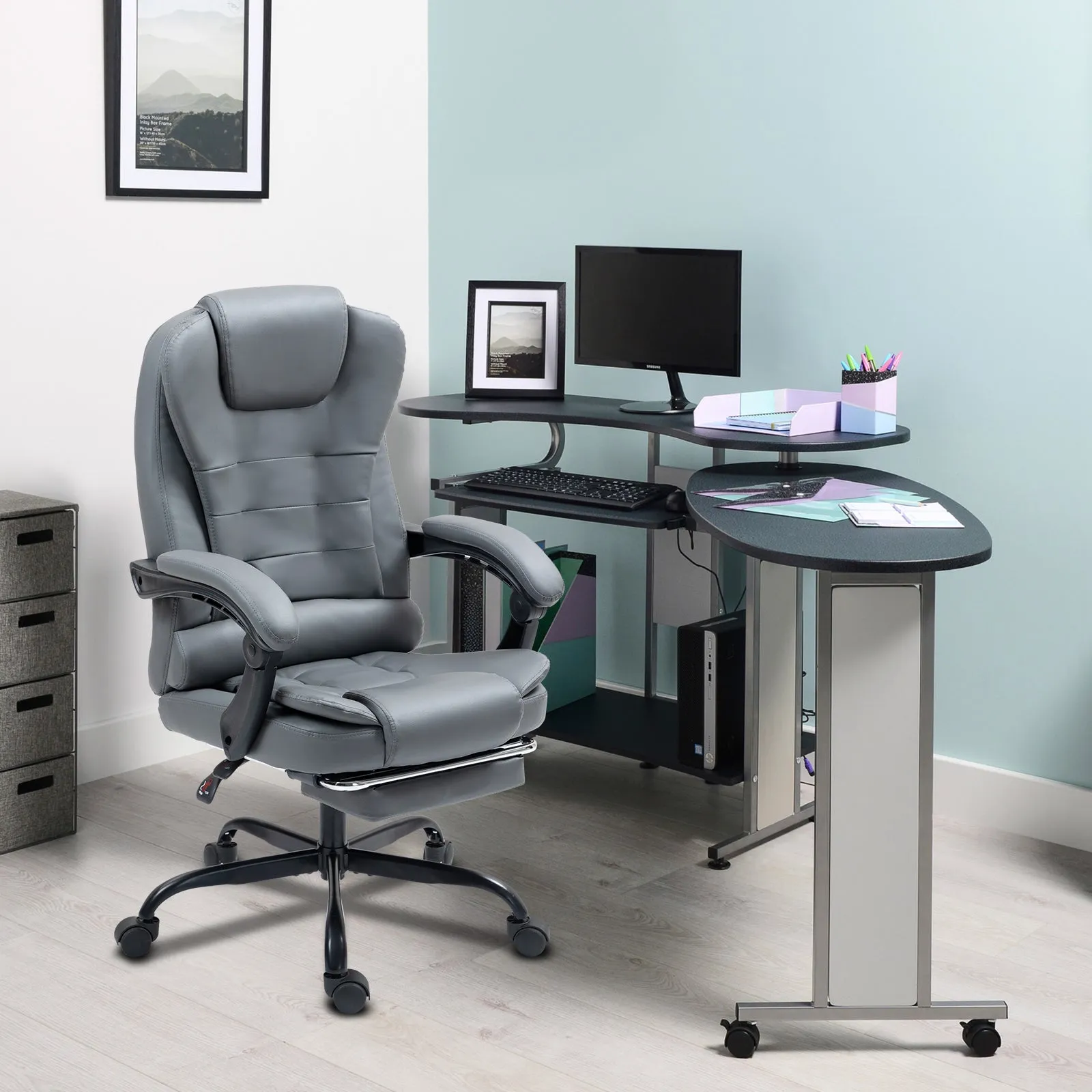 Big and Tall Executive Office Chair with Footrest, Ergonomic Reclining Swivel Computer Chair, High Back Home Office Chair with Lumbar Support, Height Adjustable, Padded Armrests, Rolling