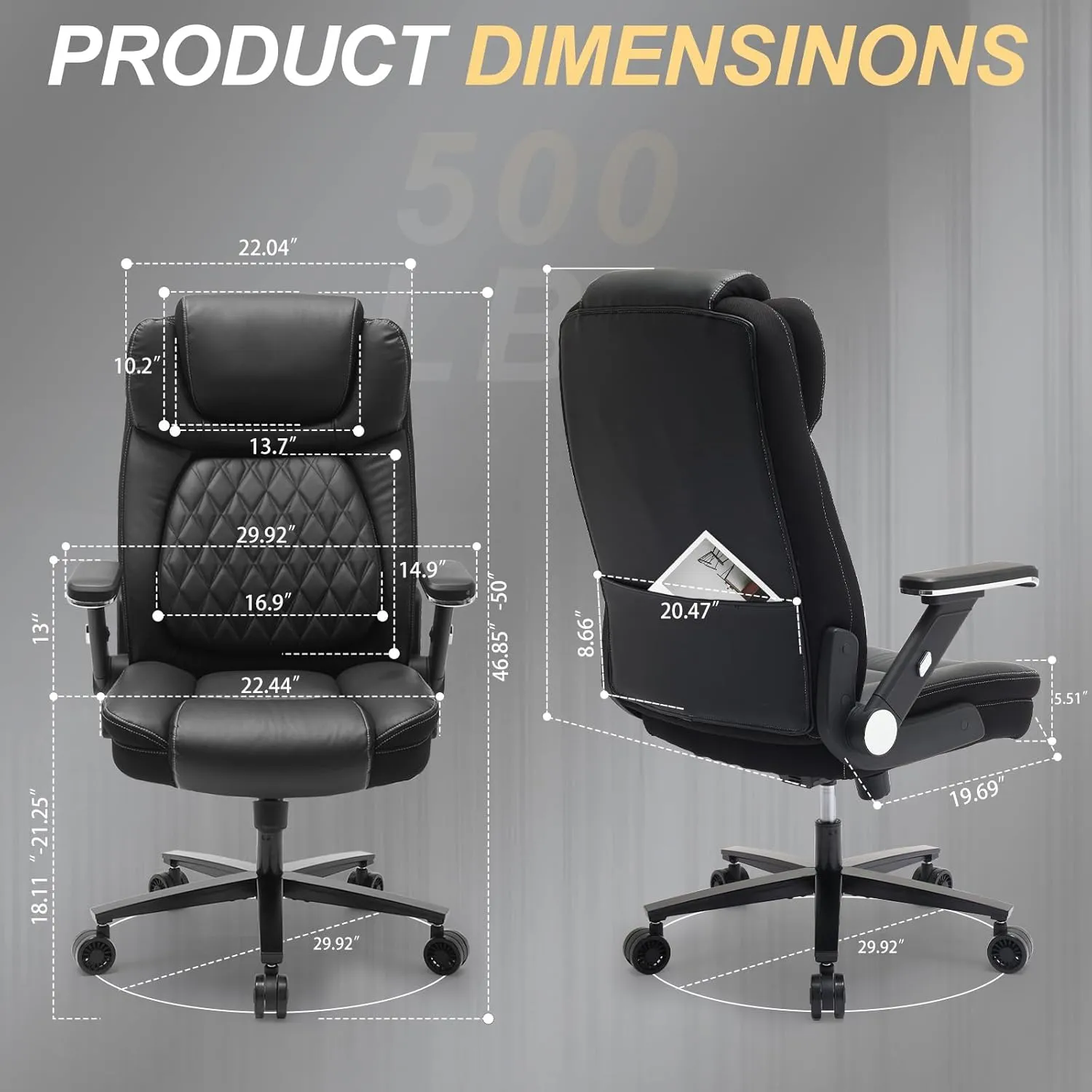 Big and Tall Office Chair, 700lbs Capacity Wide Office Chair for Heavy People, Ergonomic High Back Office Chair with Upgraded Quiet Rubber Wheel, 5D Flip Arms