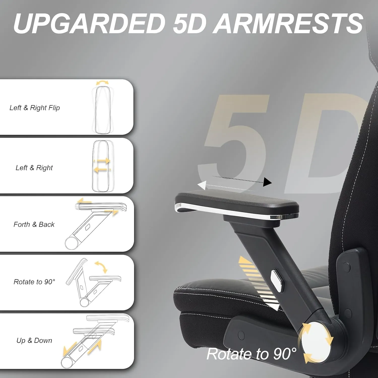 Big and Tall Office Chair, 700lbs Capacity Wide Office Chair for Heavy People, Ergonomic High Back Office Chair with Upgraded Quiet Rubber Wheel, 5D Flip Arms
