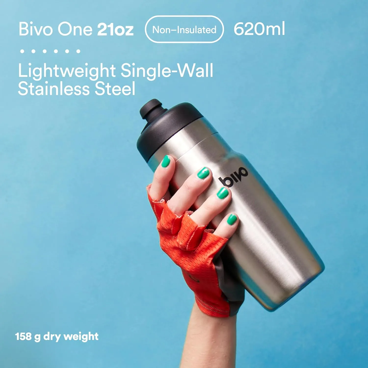 Bivo One 21oz Non Insulated Stainless Steel Bike Water Bottle - Lightweight for Cycling, Travel, Kids - No Plastic Taste, Fits Most Cages, Dishwasher Safe - (Raw)