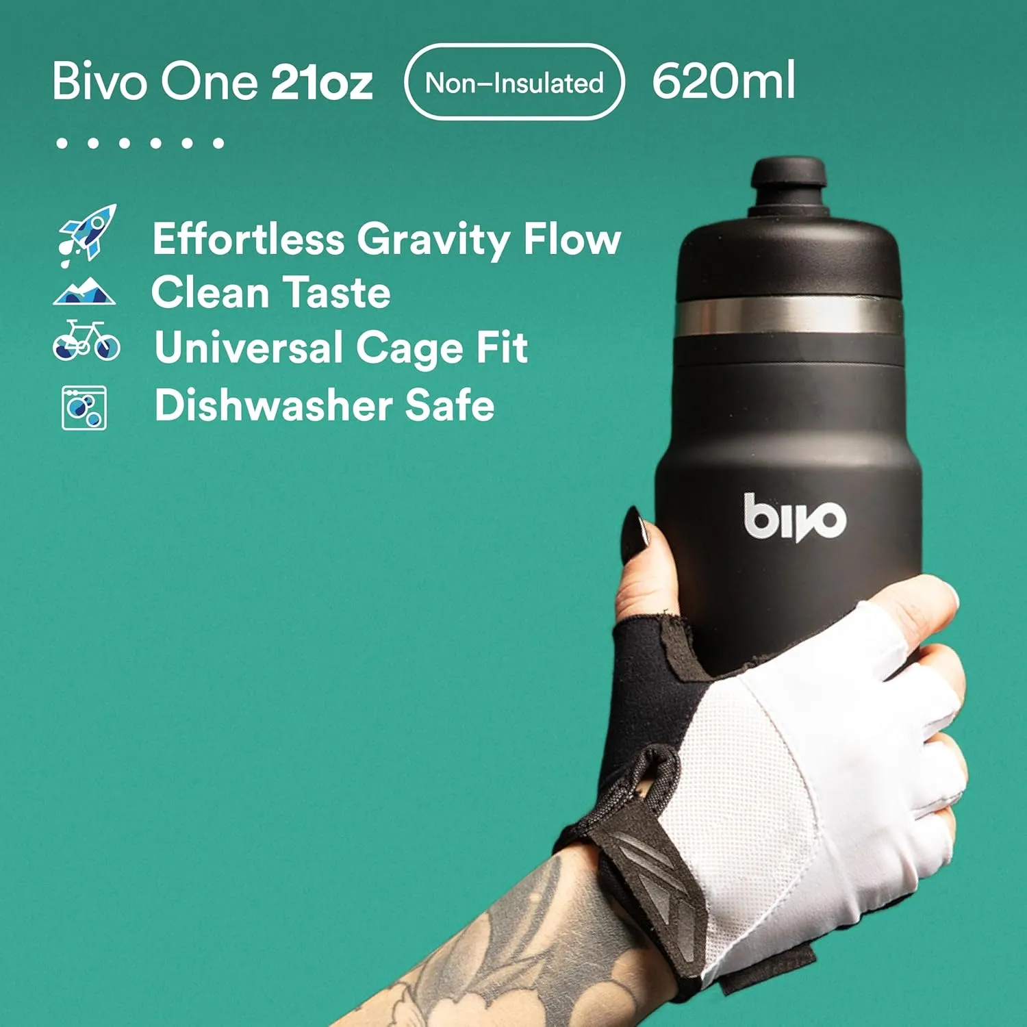 Bivo One 21oz Non Insulated Stainless Steel Bike Water Bottle - Lightweight for Cycling, Travel, Kids - No Plastic Taste, Fits Most Cages, Dishwasher Safe - (Raw)