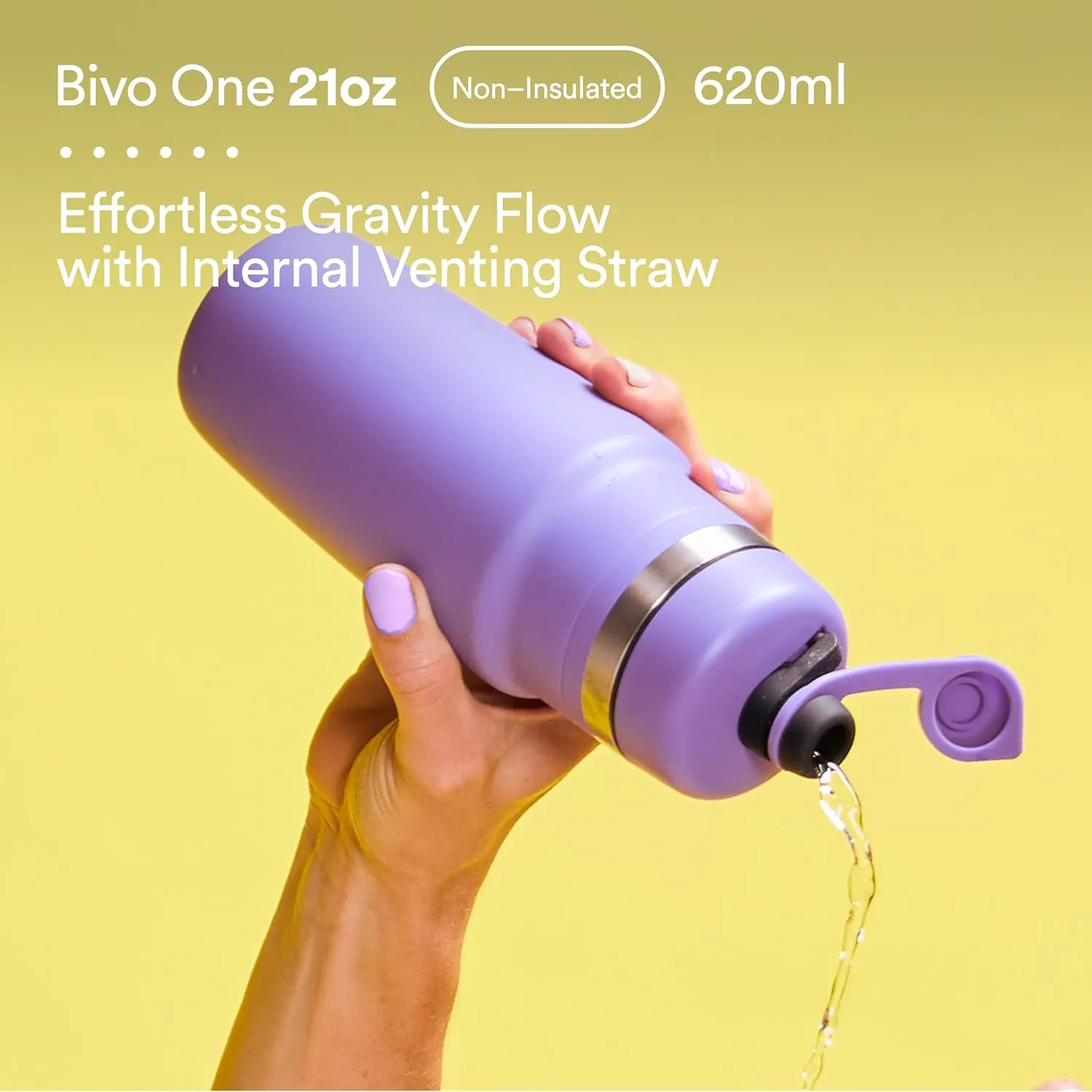 Bivo One 21oz Non Insulated Stainless Steel Bike Water Bottle - Lightweight for Cycling, Travel, Kids - No Plastic Taste, Fits Most Cages, Dishwasher Safe - (Raw)