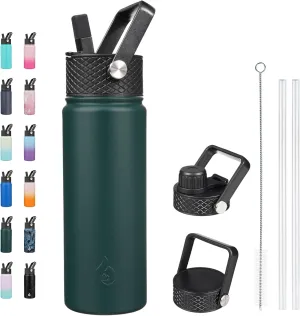 BJPKPK Insulated Water Bottles with Straw Lid, 22oz Cold & Hot Thermos, Stainless Steel Metal Water Bottle with 3 Lids, Reusable Thermos, Cups, Mugs for Daily Use-Army Green