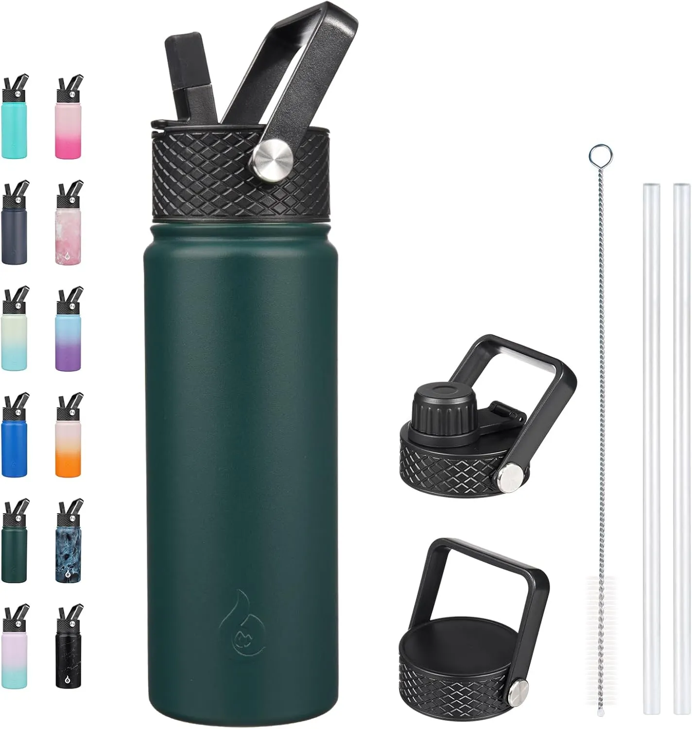 BJPKPK Insulated Water Bottles with Straw Lid, 22oz Cold & Hot Thermos, Stainless Steel Metal Water Bottle with 3 Lids, Reusable Thermos, Cups, Mugs for Daily Use-Army Green