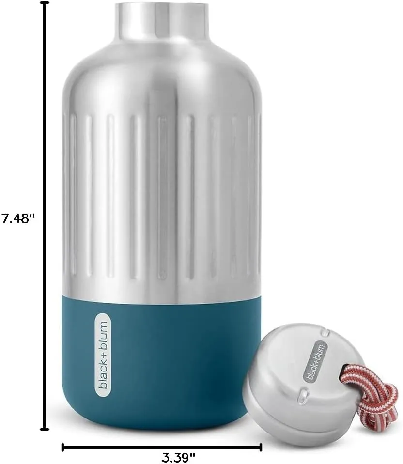 Black Blum Explorer Vacuum Flask - Stainless Steel Leak Proof Water Bottle with Carry Loop - BPA Free Drinks Bottle for Hot or Cold Drinks, Hiking and Gym - Ocean, Small, 650ml