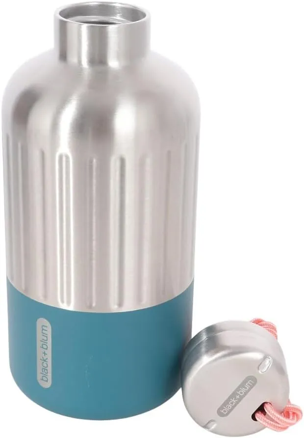Black Blum Explorer Vacuum Flask - Stainless Steel Leak Proof Water Bottle with Carry Loop - BPA Free Drinks Bottle for Hot or Cold Drinks, Hiking and Gym - Ocean, Small, 650ml