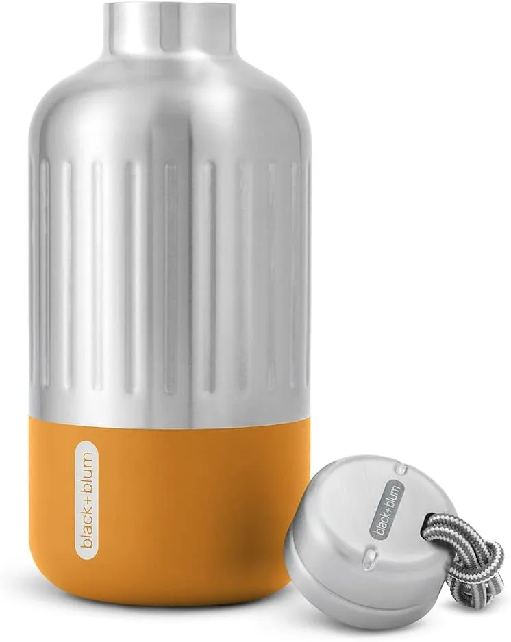 Black Blum Explorer Vacuum Flask - Stainless Steel Leak Proof Water Bottle with Carry Loop - BPA Free Drinks Bottle for Hot or Cold Drinks, Hiking and Gym - Orange, Small 650ml