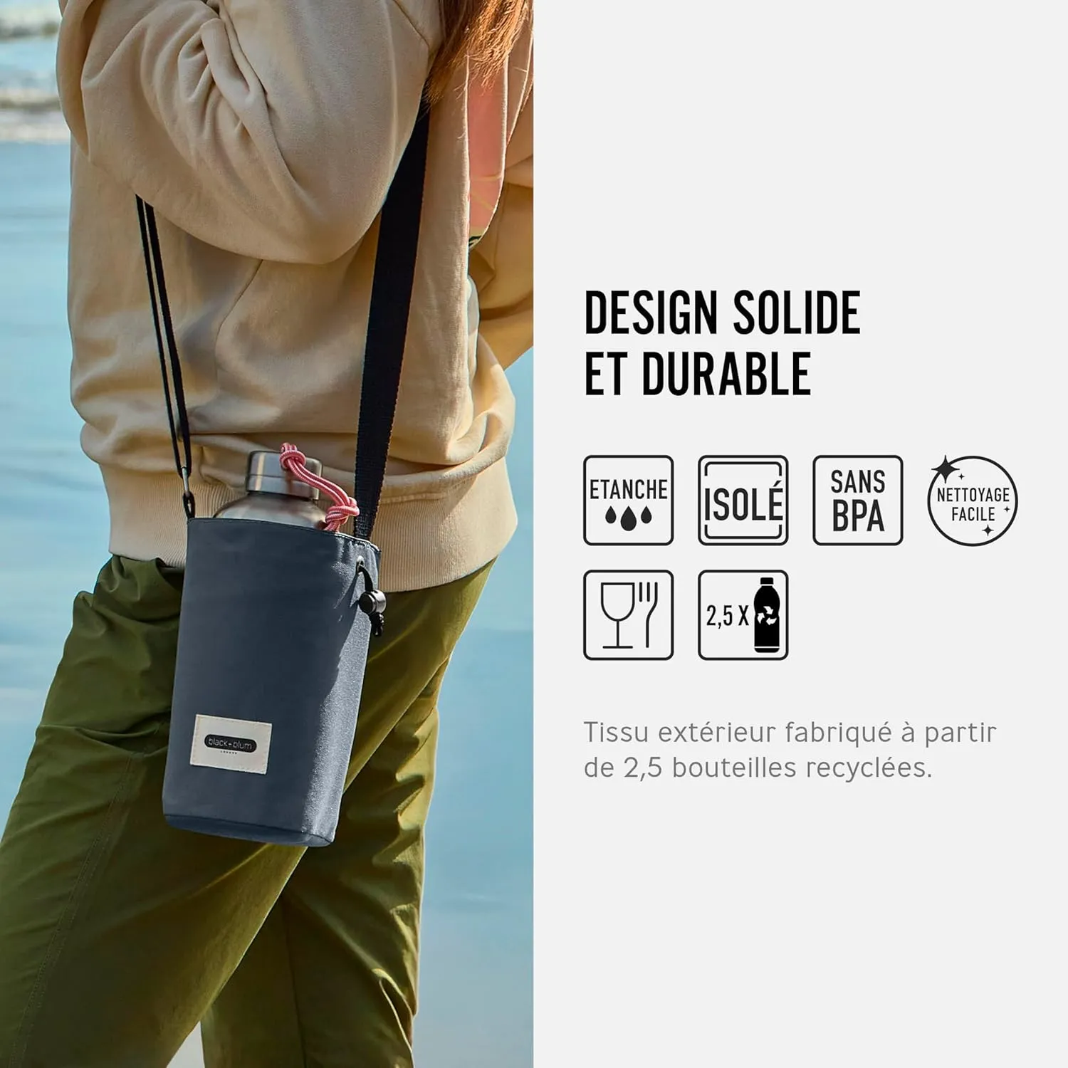 BLACK   BLUM Insulated Bottle Bag - Made with Recycled PET and BPA Free - Bottle Bag for On The Go, Slate