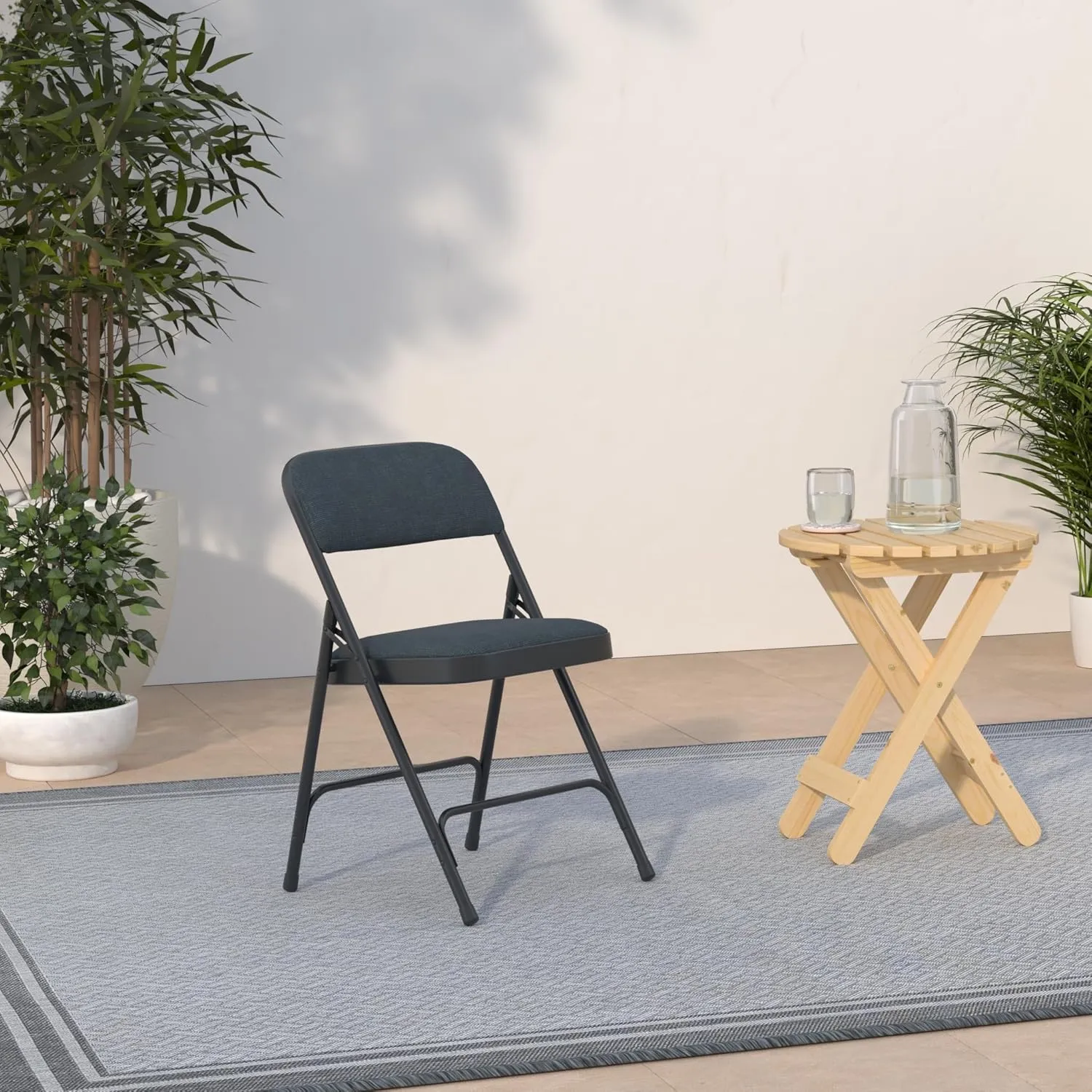 Black Padded Metal Folding Chair - Black 1-in Fabric Seat