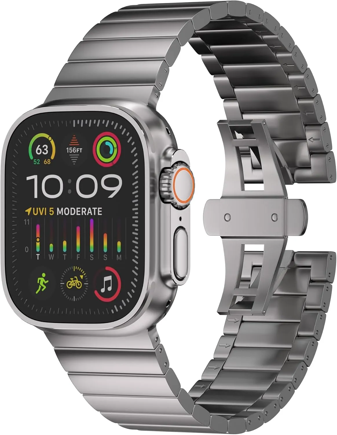 Black Titanium Link Bracelet Compatible with Apple Watch Ultra 2 / Series 10 (46/49mm) Grade 2 Titanium Band with DLC Coating for Scratch Resistance