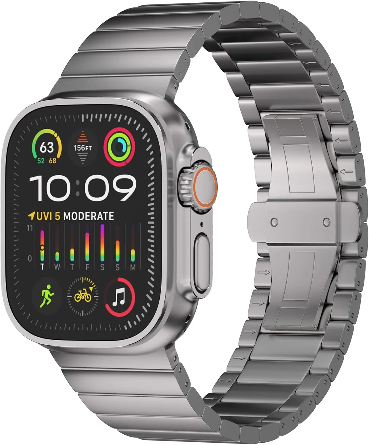 Black Titanium Link Bracelet Compatible with Apple Watch Ultra 2 / Series 10 (46/49mm) Grade 2 Titanium Band with DLC Coating for Scratch Resistance