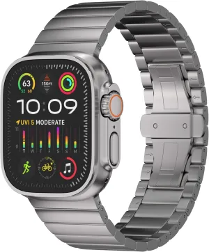 Black Titanium Link Bracelet Compatible with Apple Watch Ultra 2 / Series 10 (46/49mm) Grade 2 Titanium Band with DLC Coating for Scratch Resistance