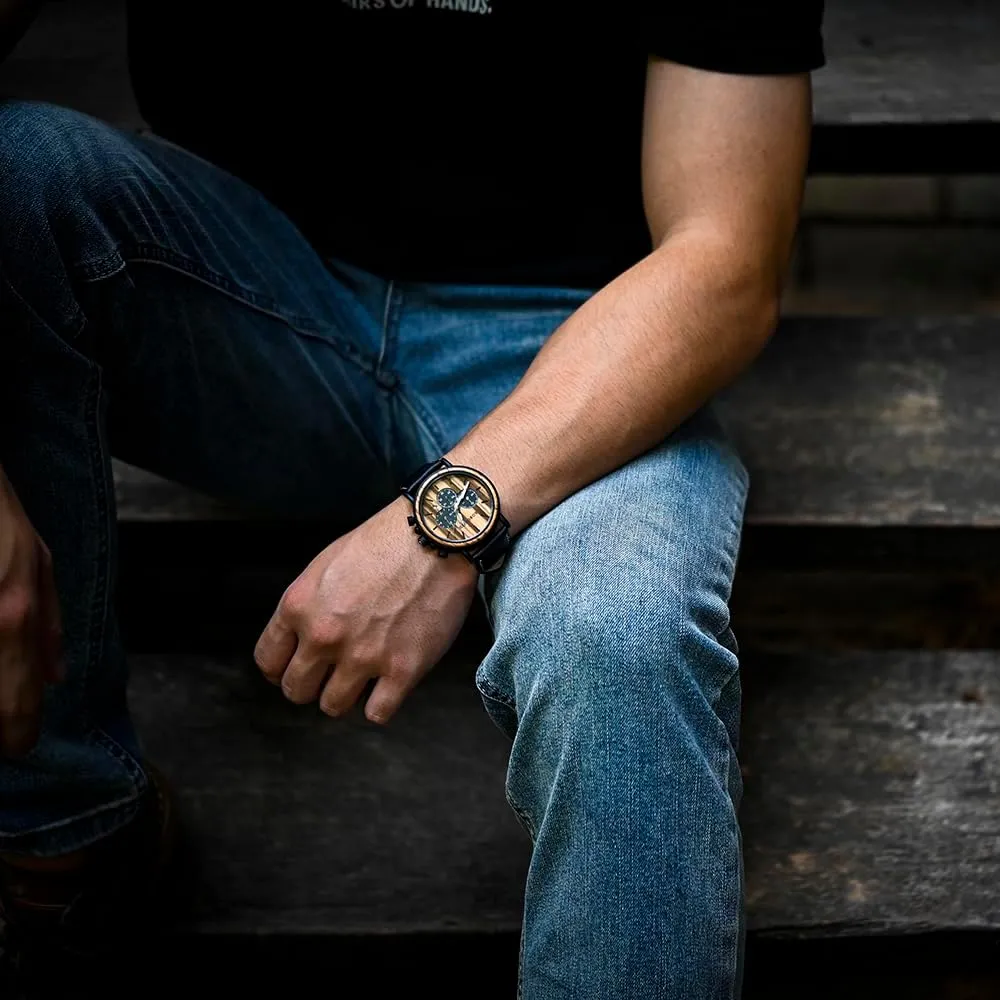 BOBO BIRD Wooden Mens Watches Wood & Stainless Steel Combined Chronograph Military Quartz Casual Wristwatches