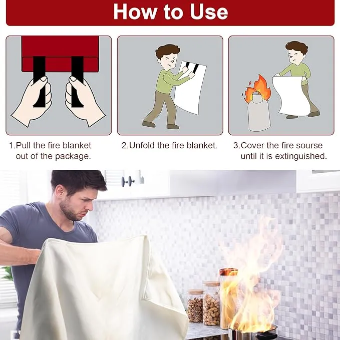 BOOMIBOO Emergency Fire Blanket for Home and Kitchen, 2 Pack, High Heat Resistant Fire Suppression Blanket, Fiberglass Flame Retardant Safety Blankets for Camping Warehouse (39.4" x 39.4")