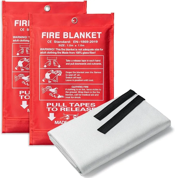 BOOMIBOO Emergency Fire Blanket for Home and Kitchen, 2 Pack, High Heat Resistant Fire Suppression Blanket, Fiberglass Flame Retardant Safety Blankets for Camping Warehouse (39.4" x 39.4")