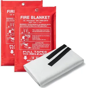 BOOMIBOO Emergency Fire Blanket for Home and Kitchen, 2 Pack, High Heat Resistant Fire Suppression Blanket, Fiberglass Flame Retardant Safety Blankets for Camping Warehouse (39.4" x 39.4")