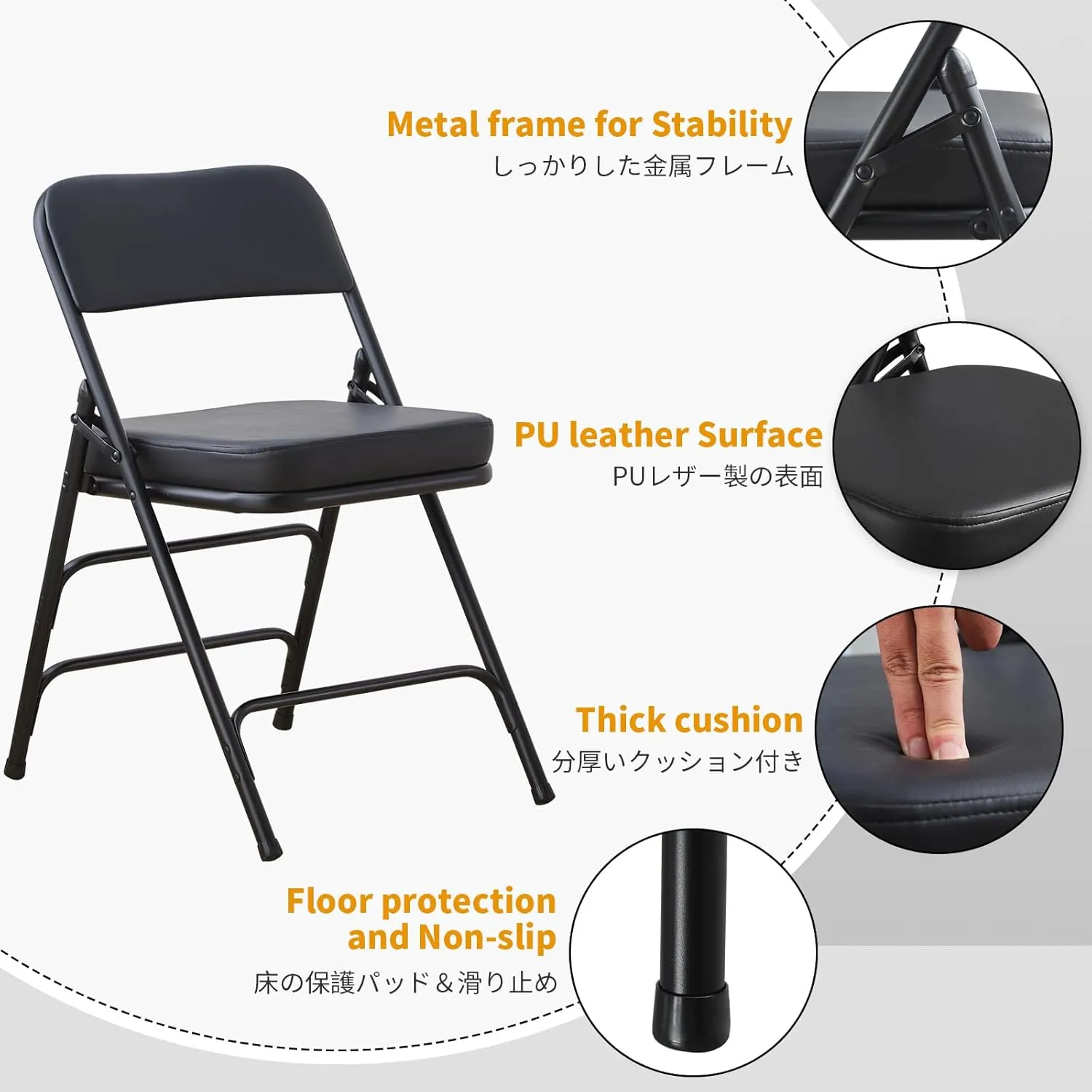 BOOSDEN Padded Folding Chair, Foldable Chair with Thick Cushion, Heavy Duty Metal Folding Chair for Outdoor & Indoor & Dining & Party, Black