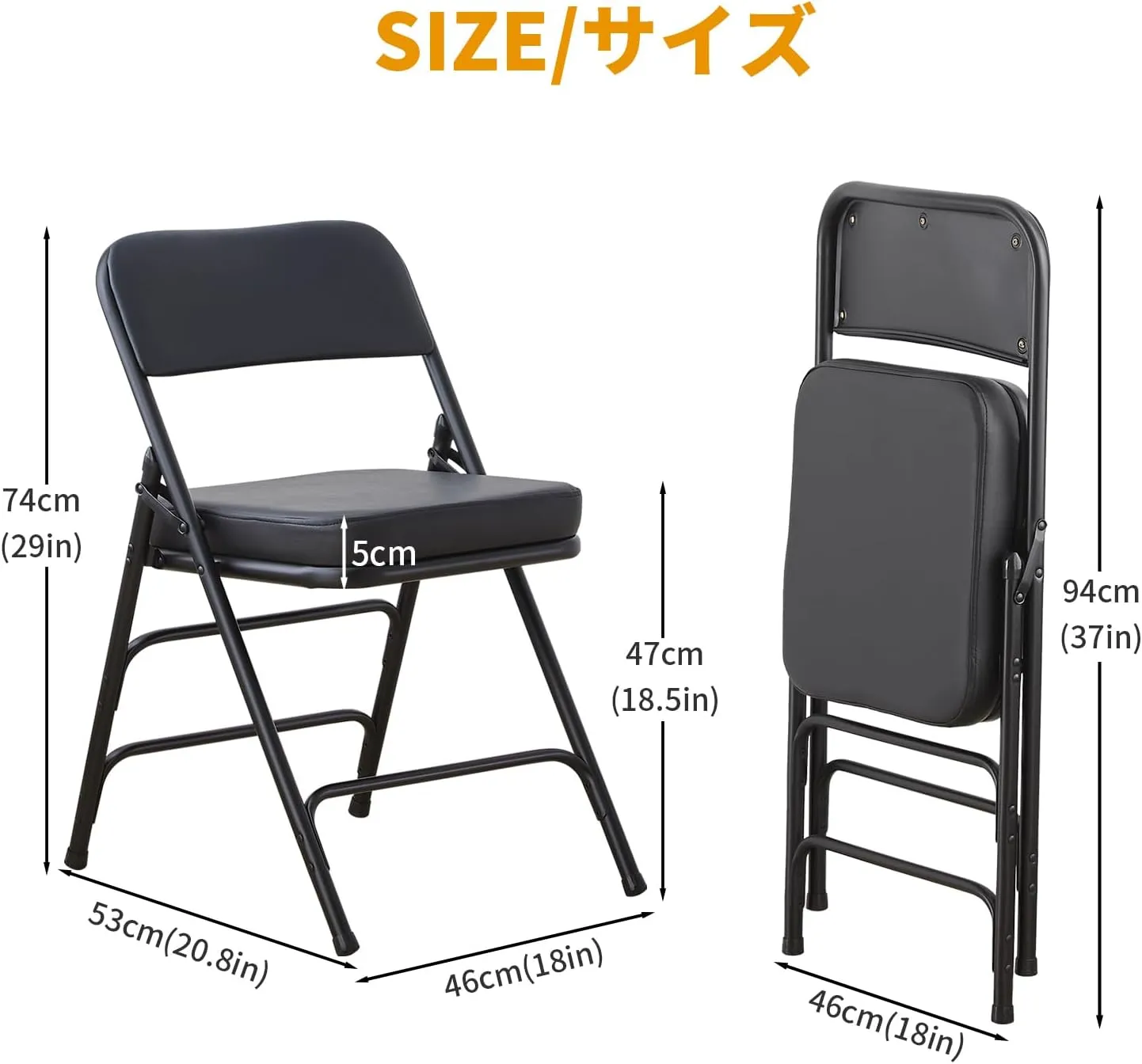 BOOSDEN Padded Folding Chair, Foldable Chair with Thick Cushion, Heavy Duty Metal Folding Chair for Outdoor & Indoor & Dining & Party, Black