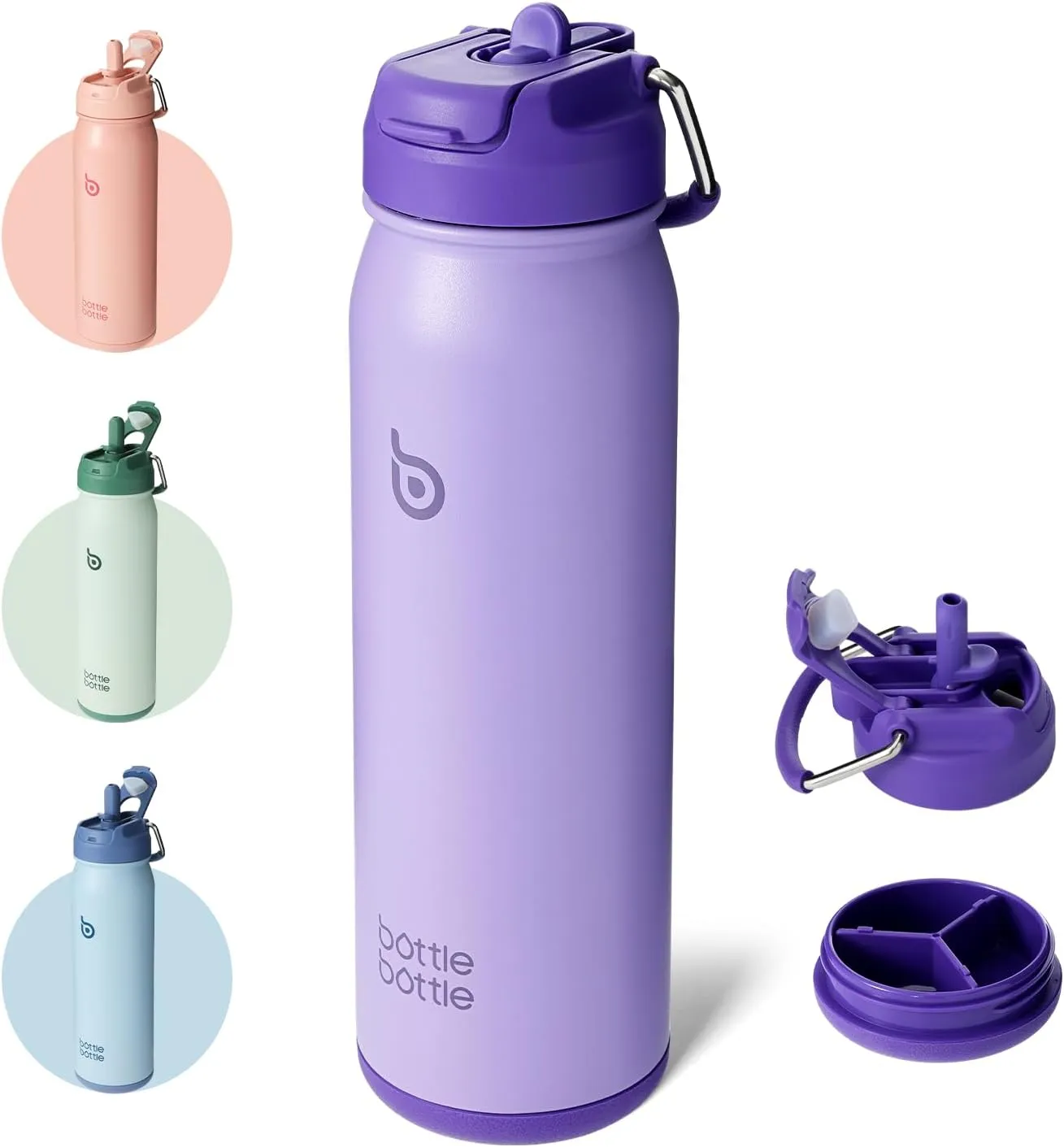 BOTTLE BOTTLE 24oz Insulated Water Bottle Stainless Steel Sport Water Bottle with Straw and Adjustable Lid Daily Pill Organizer