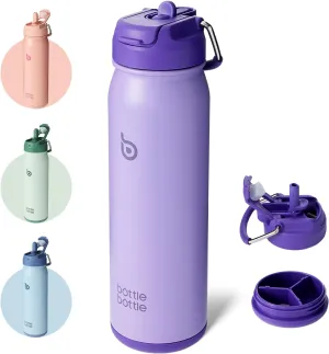 BOTTLE BOTTLE 24oz Insulated Water Bottle Stainless Steel Sport Water Bottle with Straw and Adjustable Lid Daily Pill Organizer