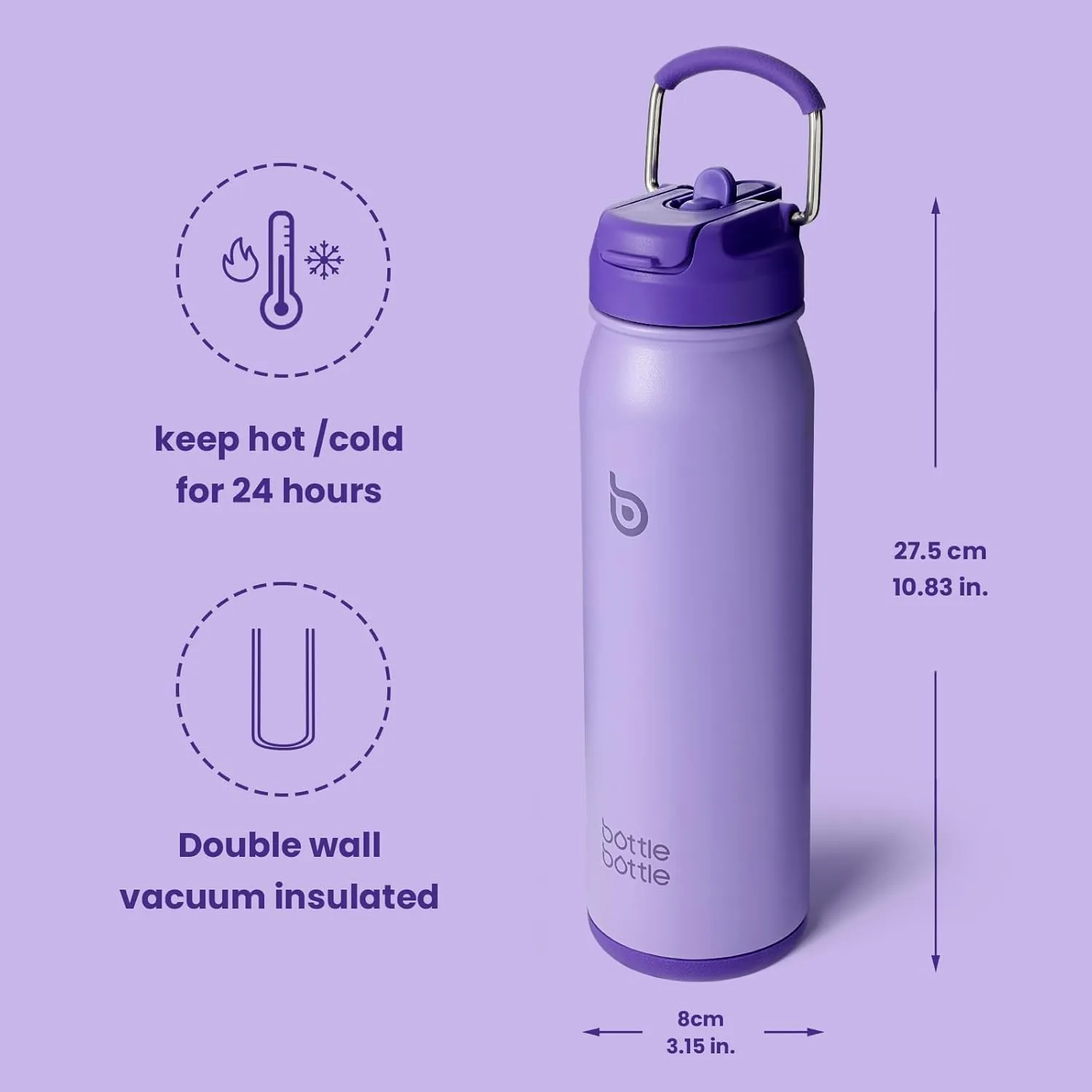 BOTTLE BOTTLE 24oz Insulated Water Bottle Stainless Steel Sport Water Bottle with Straw and Adjustable Lid Daily Pill Organizer