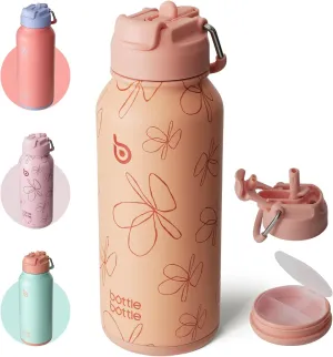 BOTTLE BOTTLE 32oz Insulated Water Bottle Stainless Steel Sport Water Bottle with Straw Dual-use Lid Design for Gym with Pill Box (Jungle Camo)
