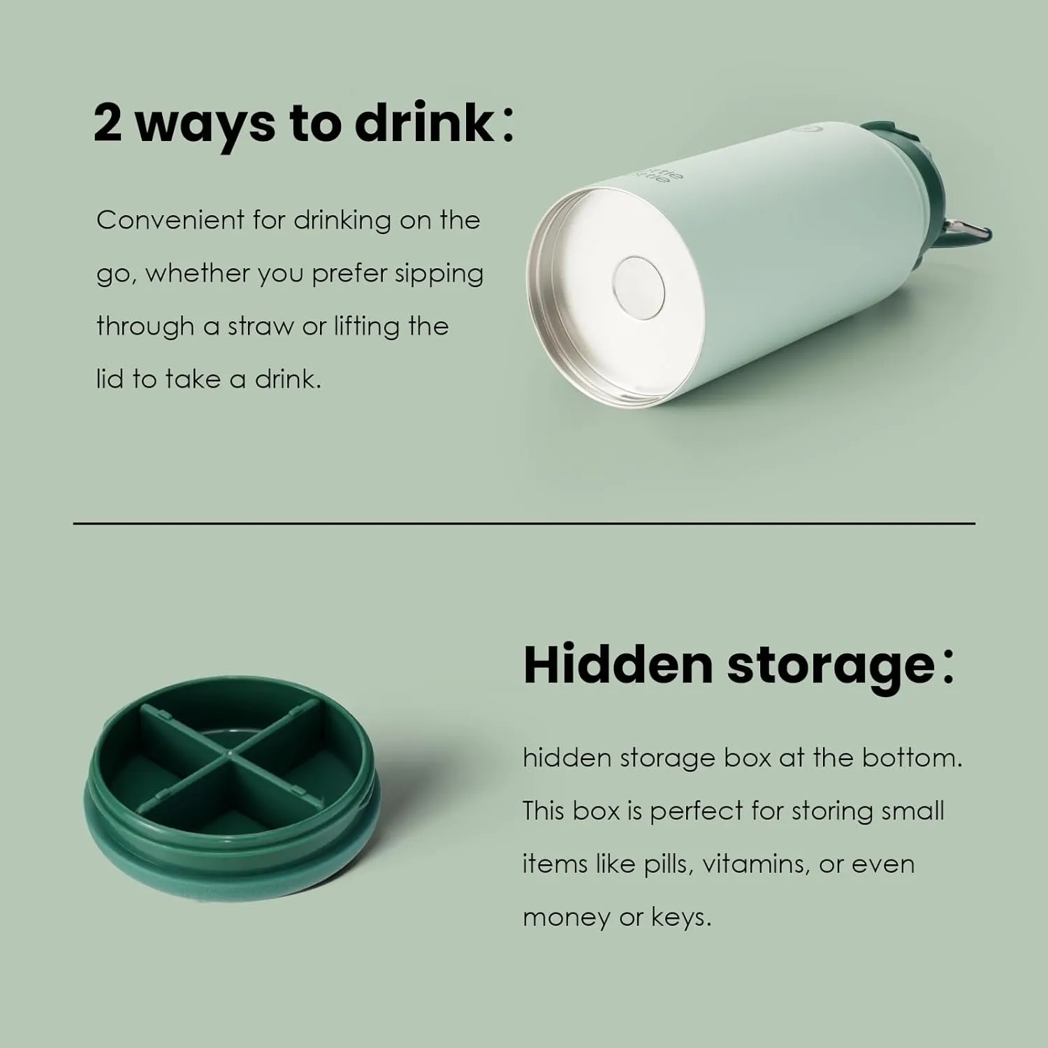 BOTTLE BOTTLE 32oz Insulated Water Bottle Stainless Steel Sport Water Bottle with Straw Dual-use Lid Design for Gym with Pill Box