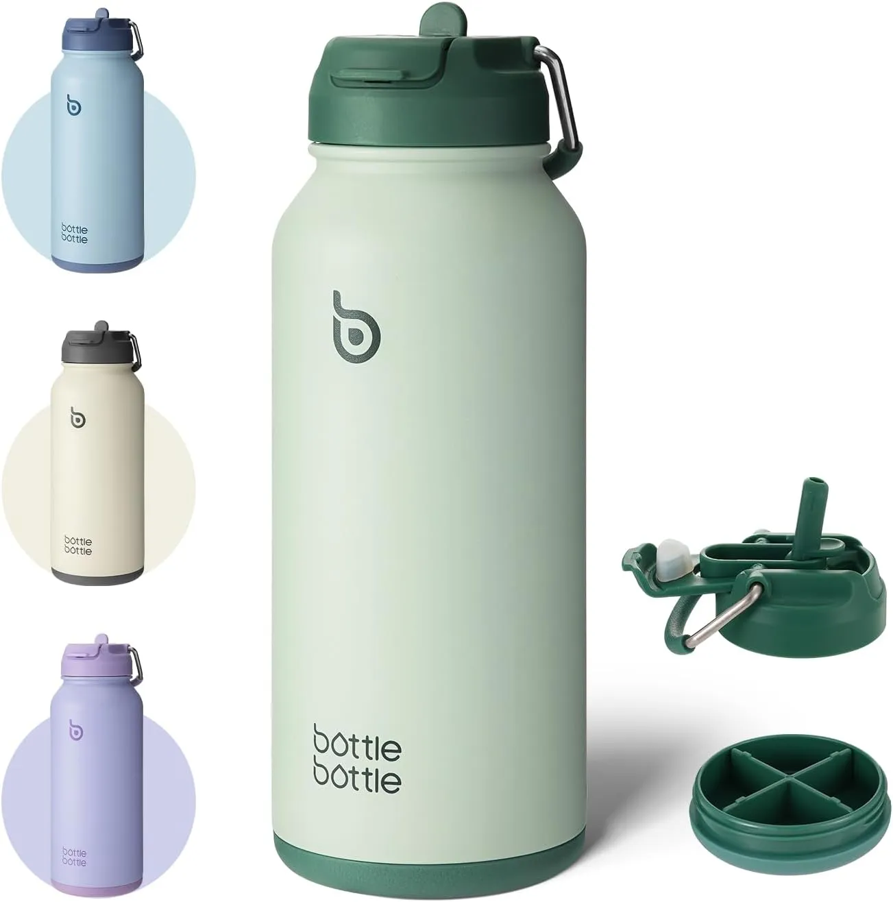 BOTTLE BOTTLE 32oz Insulated Water Bottle Stainless Steel Sport Water Bottle with Straw Dual-use Lid Design for Gym with Pill Box