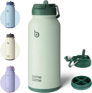 BOTTLE BOTTLE 32oz Insulated Water Bottle Stainless Steel Sport Water Bottle with Straw Dual-use Lid Design for Gym with Pill Box