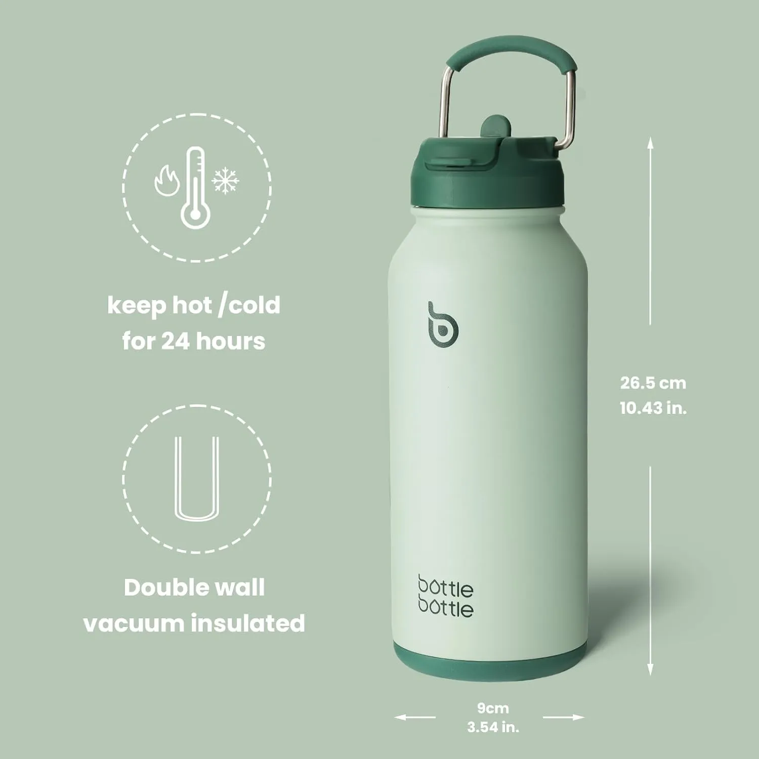 BOTTLE BOTTLE 32oz Insulated Water Bottle Stainless Steel Sport Water Bottle with Straw Dual-use Lid Design for Gym with Pill Box