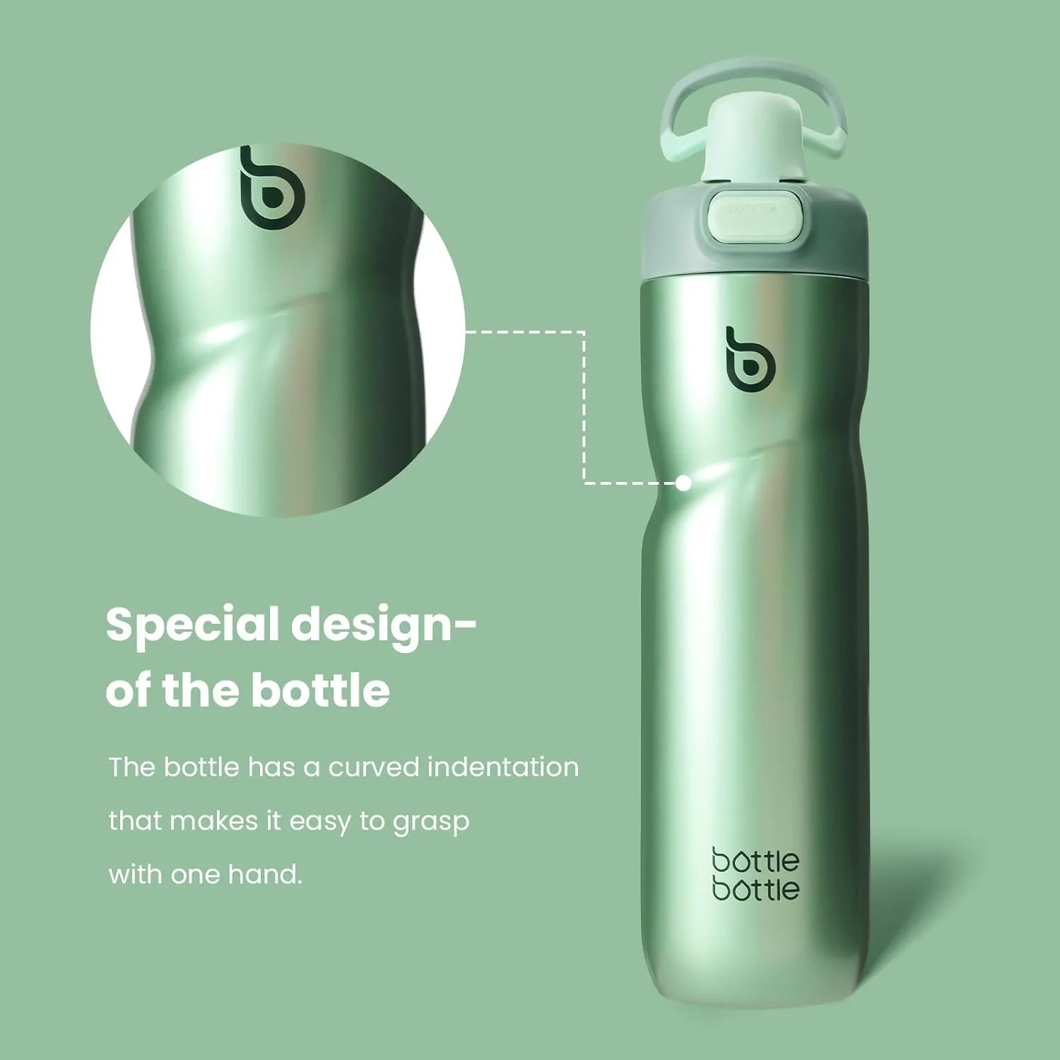 BOTTLE BOTTLE Insulated Water Bottle 24 oz with Handle and Flip Tops Lids Stainless Steel Water Bottle Push Button Lid Leak proof Portable for Running Travel Sports Hiking green