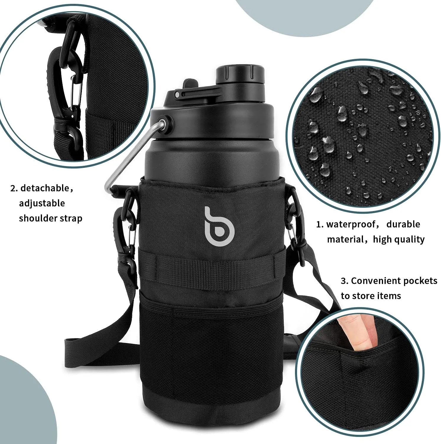 BOTTLE BOTTLE Insulated Water Bottle 64 oz with Straw and Dual-use Lid Half Gallon Water Jug Vacuum Stainless Steel for Workout and Sports Insulated Beer Growler with Handle Dark Gray