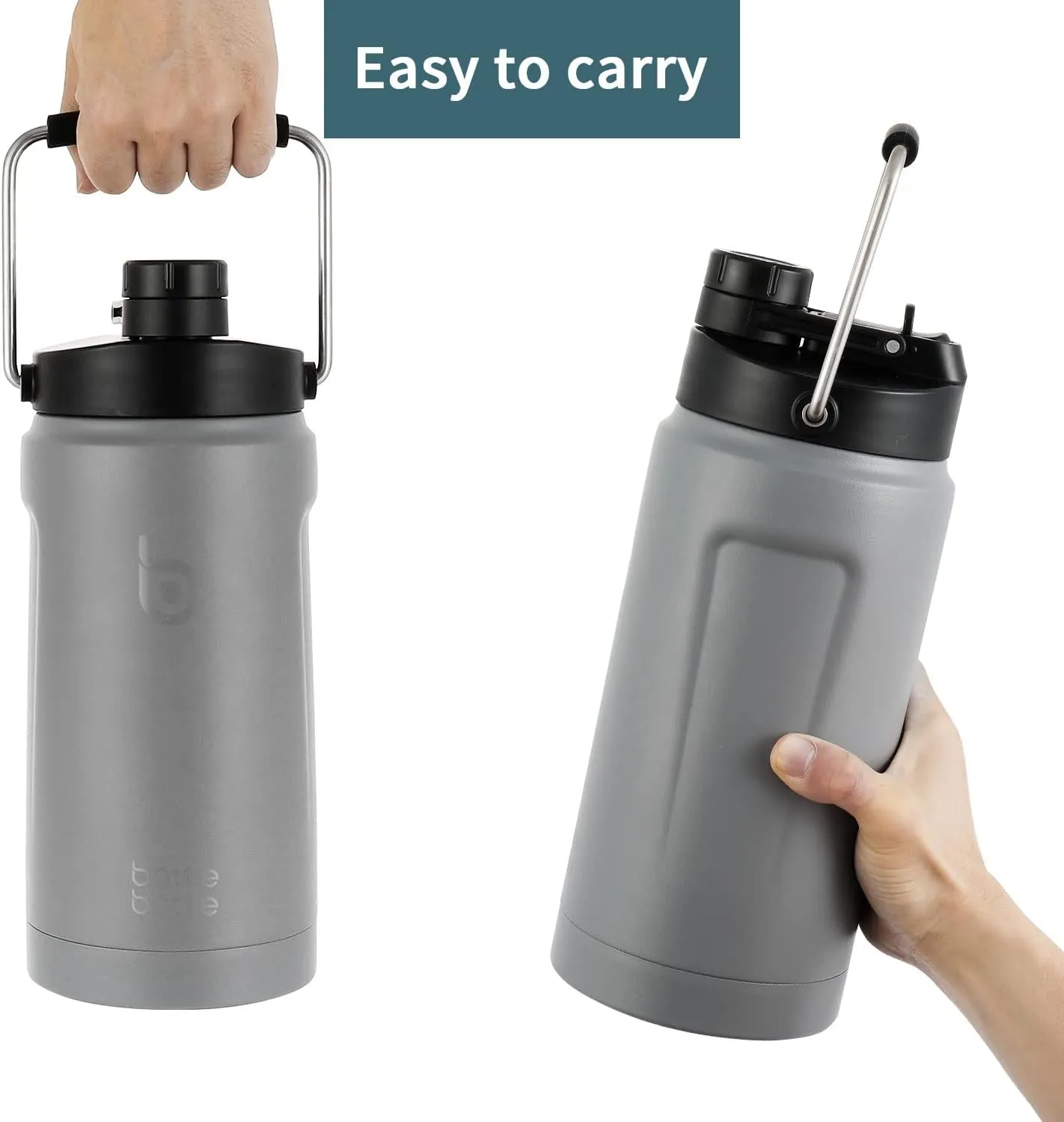 BOTTLE BOTTLE Insulated Water Bottle 64 oz with Straw and Dual-use Lid Half Gallon Water Jug Vacuum Stainless Steel for Workout and Sports Insulated Beer Growler with Handle Dark Gray