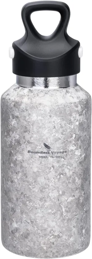 Boundless Voyage Titanium Vacuum Water Bottle Double-Walled Insulated Cup Lightweight and Leak-Proof Travel Outdoor Office School Sport Bottle (380ml silver)