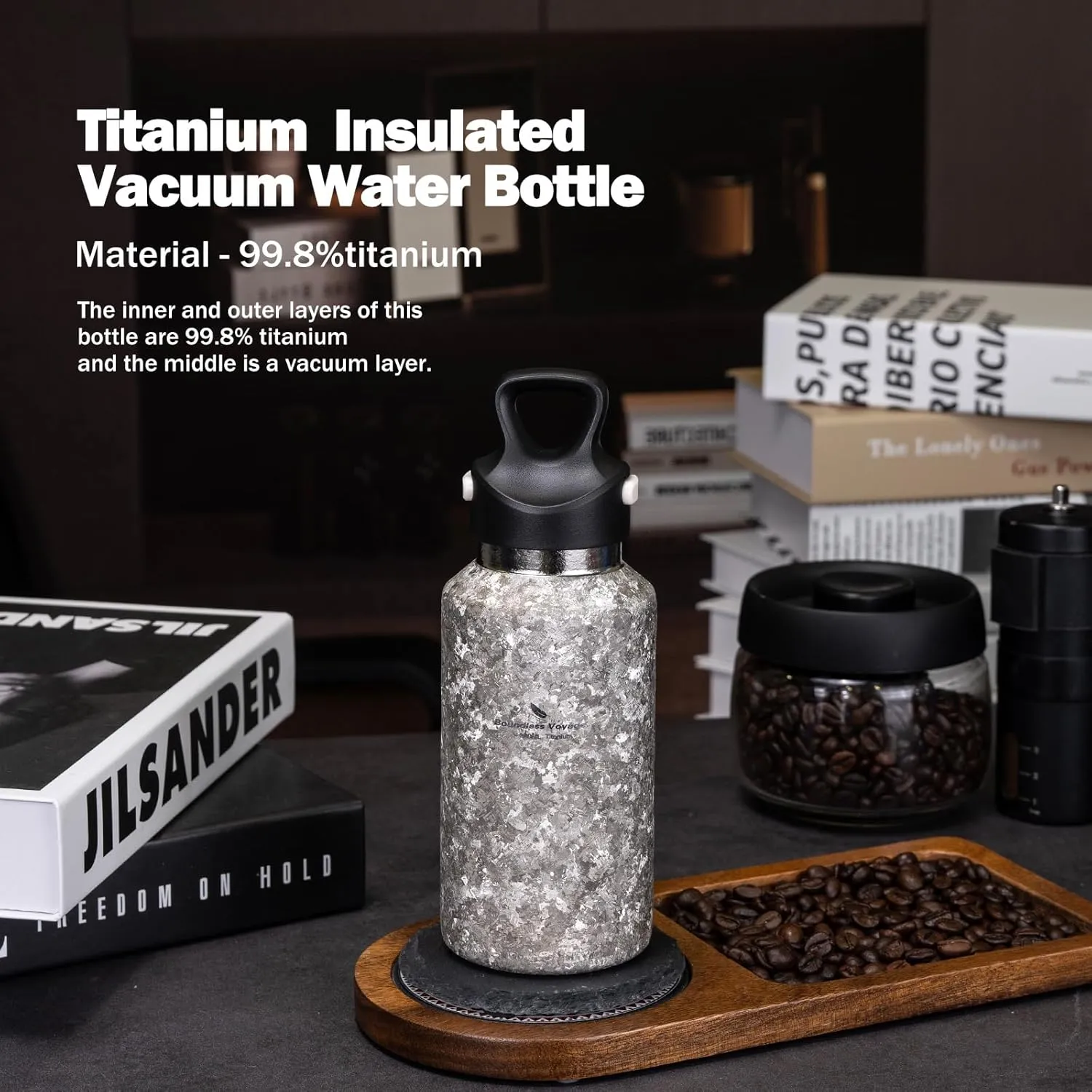 Boundless Voyage Titanium Vacuum Water Bottle Double-Walled Insulated Cup Lightweight and Leak-Proof Travel Outdoor Office School Sport Bottle (380ml silver)