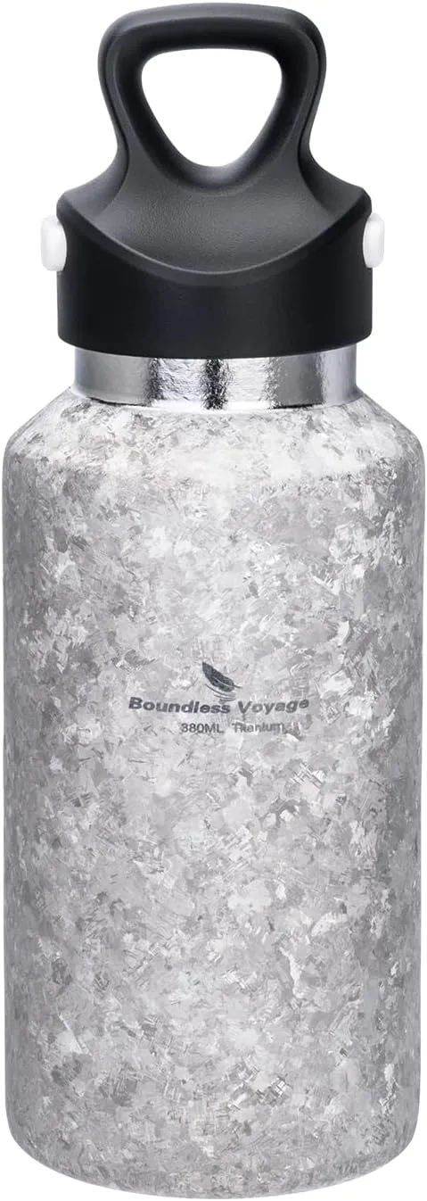Boundless Voyage Titanium Vacuum Water Bottle Double-Walled Insulated Cup Lightweight and Leak-Proof Travel Outdoor Office School Sport Bottle (380ml silver)