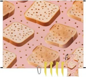 Bread Beach Blanket, Sandproof Beach Mat, 68 x 59 Waterproof Quick Drying Sand Free Mat with 4 x Ground Spikes for Outdoor Travel Camping Hiking, Cute Funny Bread
