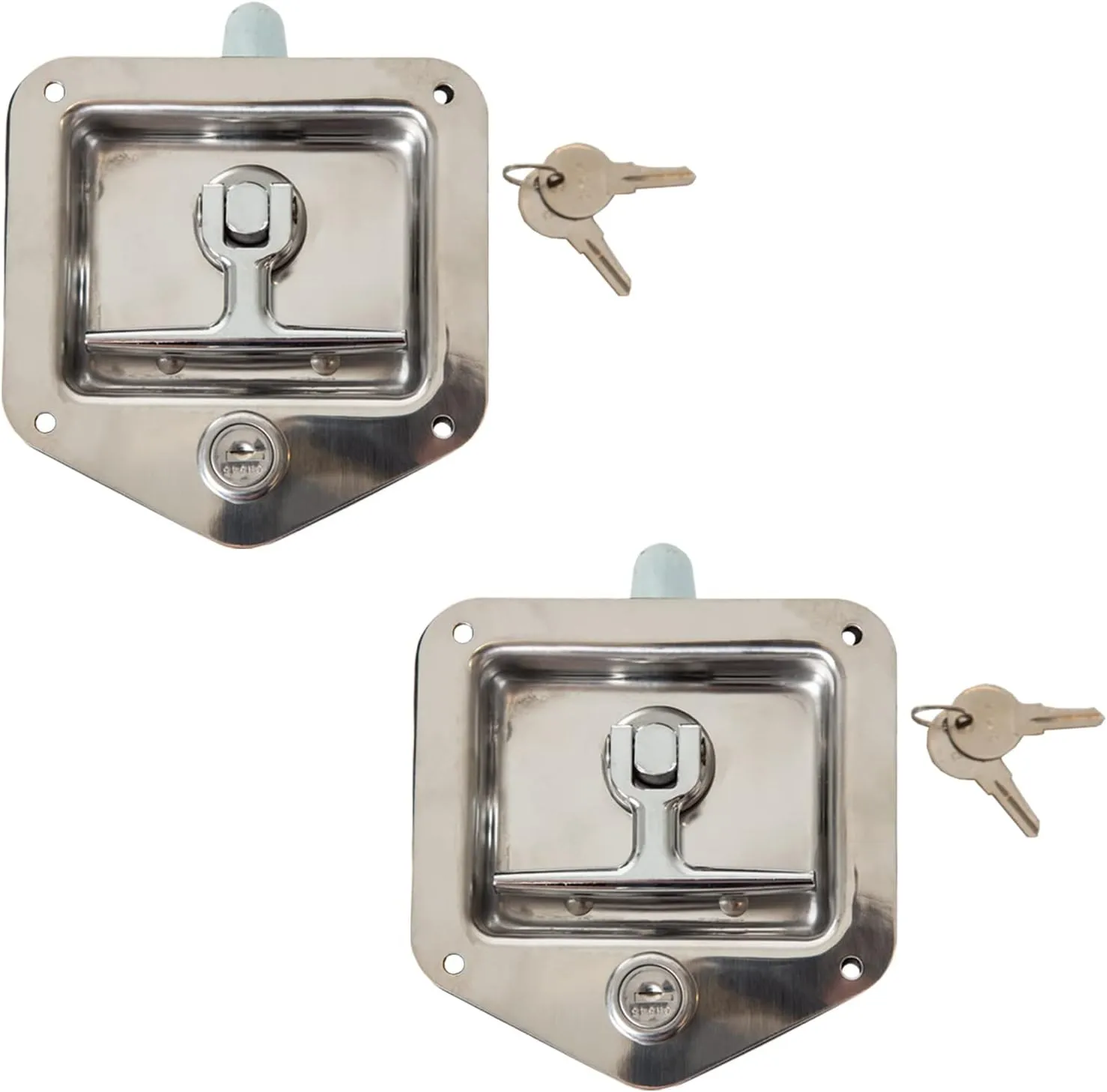 Buyers Products L8815 T-Handle Latch, 2 Pack, Locking Single Point Latch with Gasket & 2 Keys, Polished Stainless Steel, for Truck Bed Tool Boxes, Trailer Doors, RVs, Campers, Truck Cap Latch