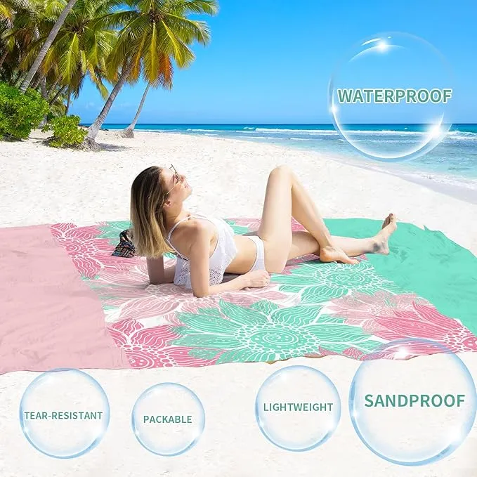 BYDOLL Beach Blanket Sandproof Waterproof 78''×110'' 1-7 Adults Compact Lightweight Oversized Beach Blanket Large Picnic Mat Beach Blanket for Travel Camping Hiking Picnic