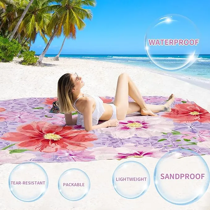 BYDOLL Beach Blanket Sandproof Waterproof 78''×110'' 1-7 Adults Compact Lightweight Oversized Beach Blanket Large Picnic Mat Beach Blanket for Travel Camping Hiking Picnic
