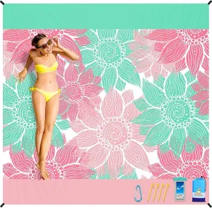 BYDOLL Beach Blanket Sandproof Waterproof 78''×110'' 1-7 Adults Compact Lightweight Oversized Beach Blanket Large Picnic Mat Beach Blanket for Travel Camping Hiking Picnic