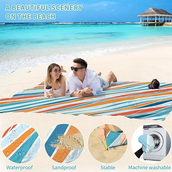 BYDOLL Beach Blanket Sandproof Waterproof 78''×110''1-7 Adults Compact Lightweight Oversized Beach Blanket Large Picnic Mat Beach Blanket for Travel Camping Hiking Picnic