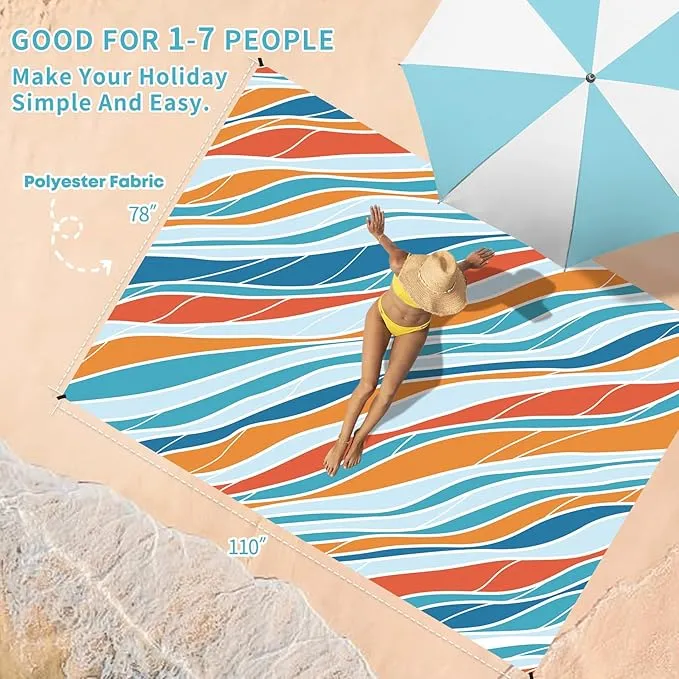 BYDOLL Beach Blanket Sandproof Waterproof 78''×110''1-7 Adults Compact Lightweight Oversized Beach Blanket Large Picnic Mat Beach Blanket for Travel Camping Hiking Picnic