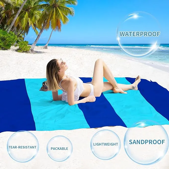 BYDOLL Beach Blanket Sandproof Waterproof 78''×110''1-7 Adults Compact Lightweight Oversized Beach Blanket Large Picnic Mat Beach Blanket for Travel Camping Hiking Picnic