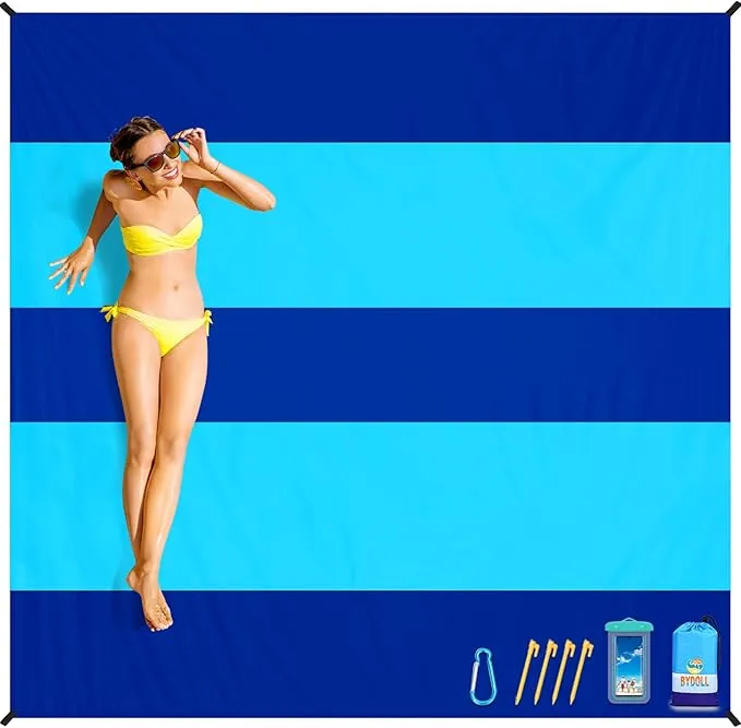 BYDOLL Beach Blanket Sandproof Waterproof 78''×110''1-7 Adults Compact Lightweight Oversized Beach Blanket Large Picnic Mat Beach Blanket for Travel Camping Hiking Picnic