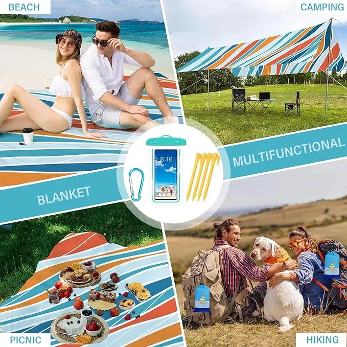 BYDOLL Beach Blanket Sandproof Waterproof 78''×110''1-7 Adults Compact Lightweight Oversized Beach Blanket Large Picnic Mat Beach Blanket for Travel Camping Hiking Picnic