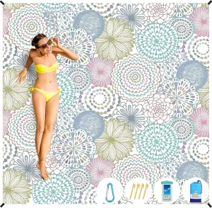 BYDOLL Beach Blanket Sandproof Waterproof 78''×81'' 1-4 Adults Compact Lightweight Oversized Beach Blanket Large Picnic Mat Beach Blanket for Travel Camping Hiking Picnic